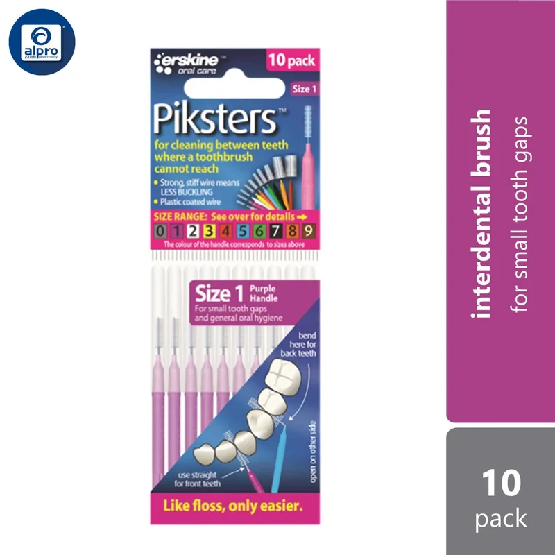 Piksters Interdental Brush Size 1 Purple 10S | For Small Tooth Gaps