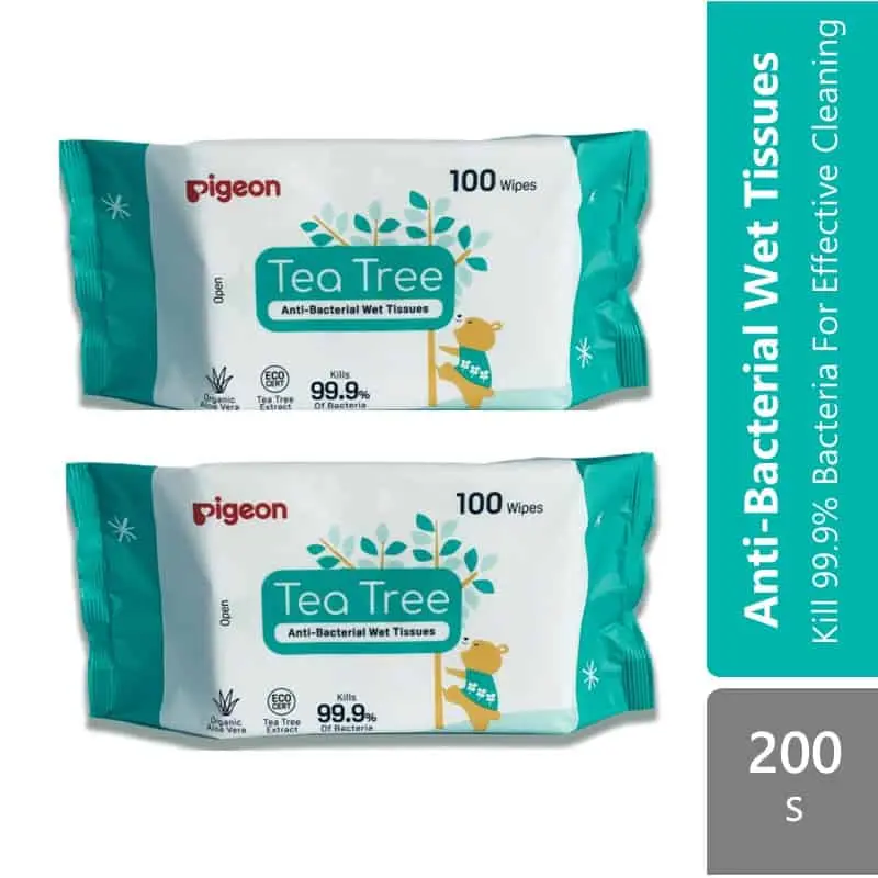 Pigeon79984 Tea Tree Anti-bacterial Wet Tissues 100s X 2