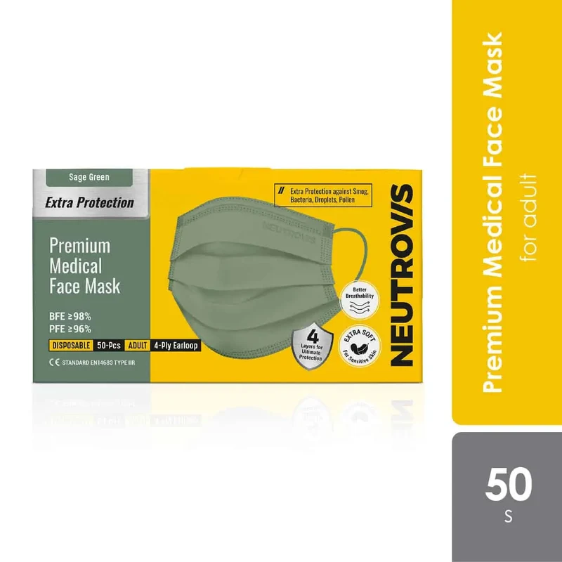 Neutrovis (Sage Green) Premium Medical 4Ply Face Mask 50s