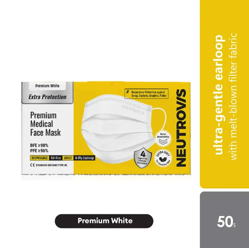 Neutrovis Premium Medical 4ply Face Mask 50s White | Perfect for Daily Protection