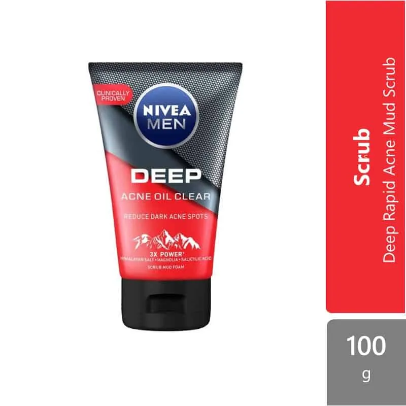 Nivea Men 88521 Deep Rapid Acne Oil Clear Mud Scrub 100g (New)