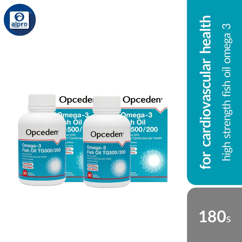 Opceden Omega-3 Fish Oil TG500/200 1000mg 2x90s Twin Pack | High Strength Fish Oil Omega 3