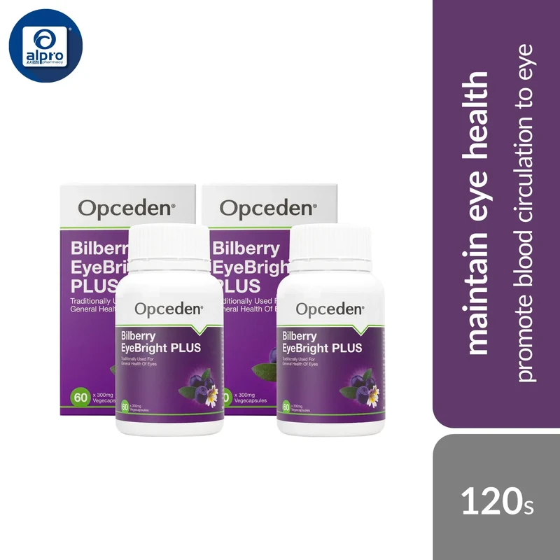 Opceden Bilberry EyeBright PLUS 300mg 2x60s Twin Pack | Promote Blood Circulation to Eye