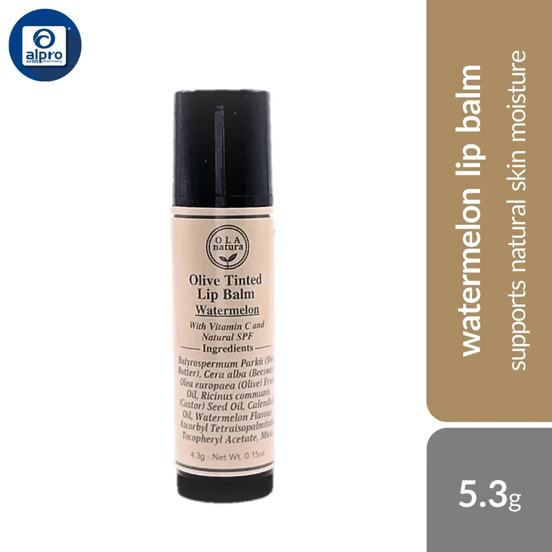 Ola Natura Olive Tinted Lip Balm Watermelon 5.3g | Supports Natural Skin Moisture