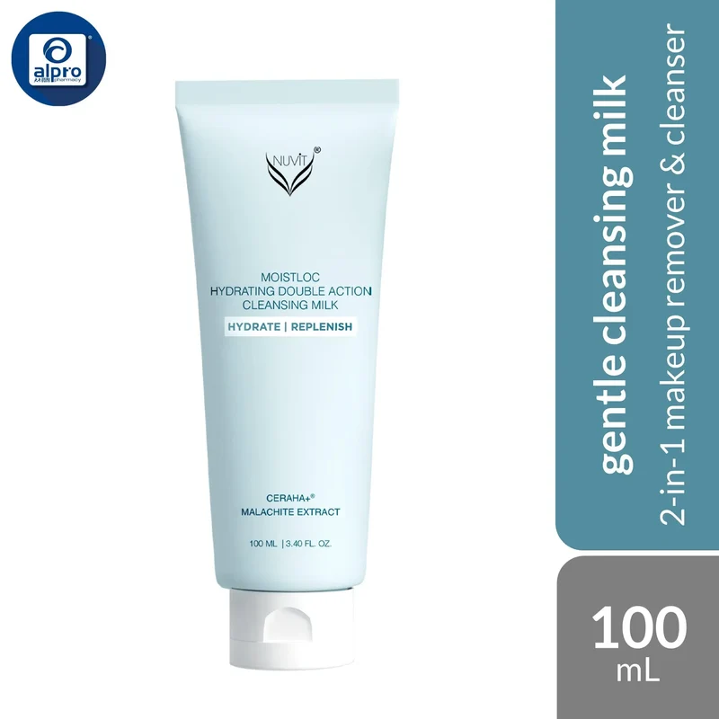 Nuvit Moistloc Hydrating Double Action Cleansing Milk 100mL | 2-In-1 Makeup Remover & Cleanser