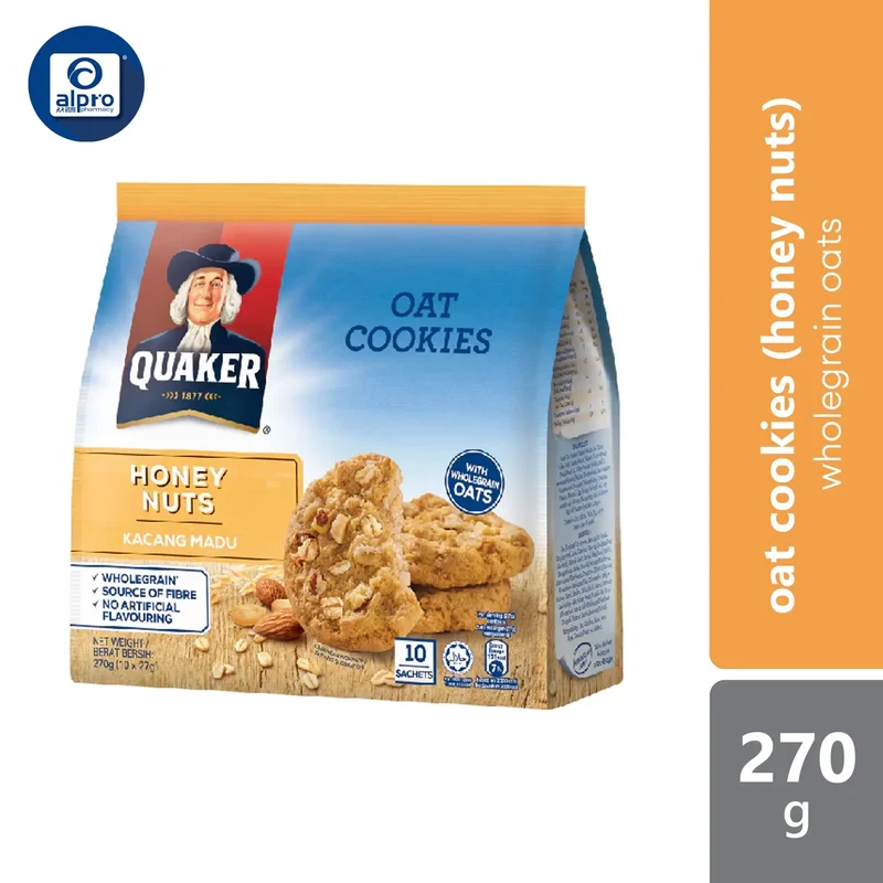 Quaker Oat Cookies Honey Nuts 270g X 10s | Wholegrain Oats