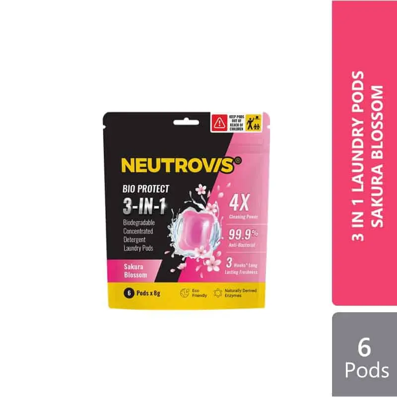 Neutrovis 3 In 1 Laundry Pods 8g x 6pods (Morning Orchid/ Sakura Blossom) | Eliminates Up to 99.9% of Bacteria