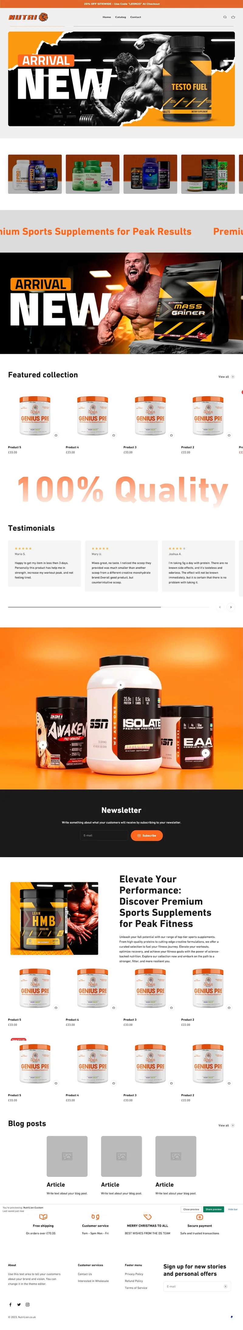 Shopify Store for a Sports Supplements Brand
