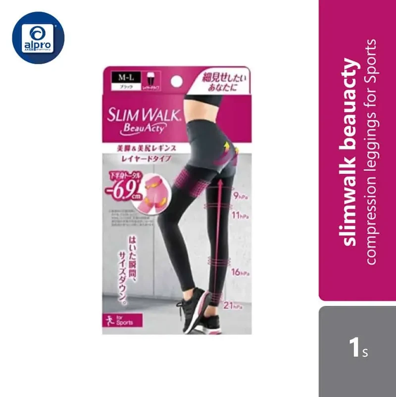 Slimwalk BeauActy Compression Leggings for Sports Black (M-L) | 1s