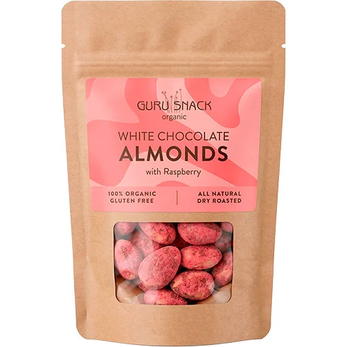 Guru Snack Mandlar m. vit choklad & hallon Ekologisk | 100 g