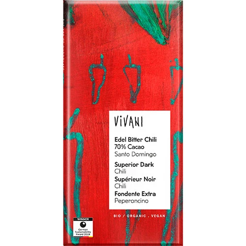 Vivani Grand Cru mörk choklad med chili 70% Ekologisk | 80 g