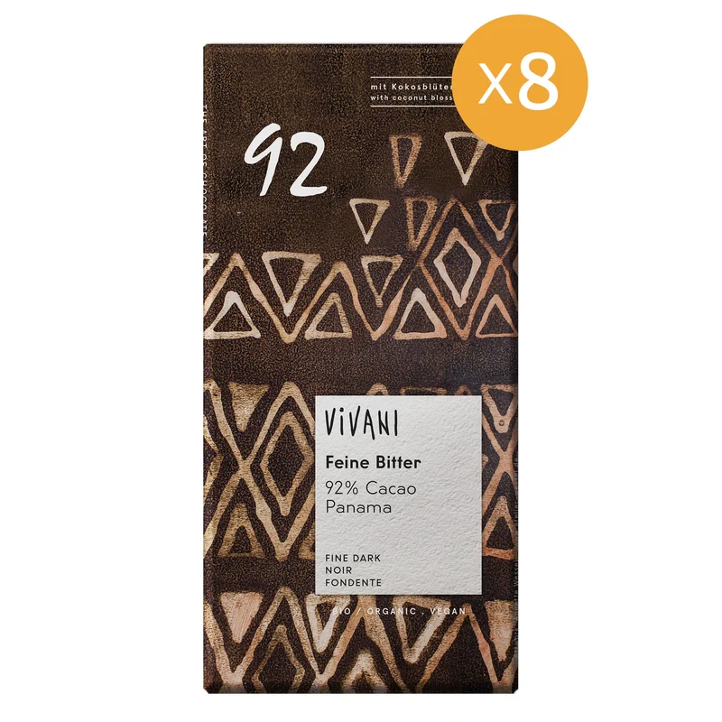 Vivani Mörk Choklad 92% Ekologisk | 8 x 80 g