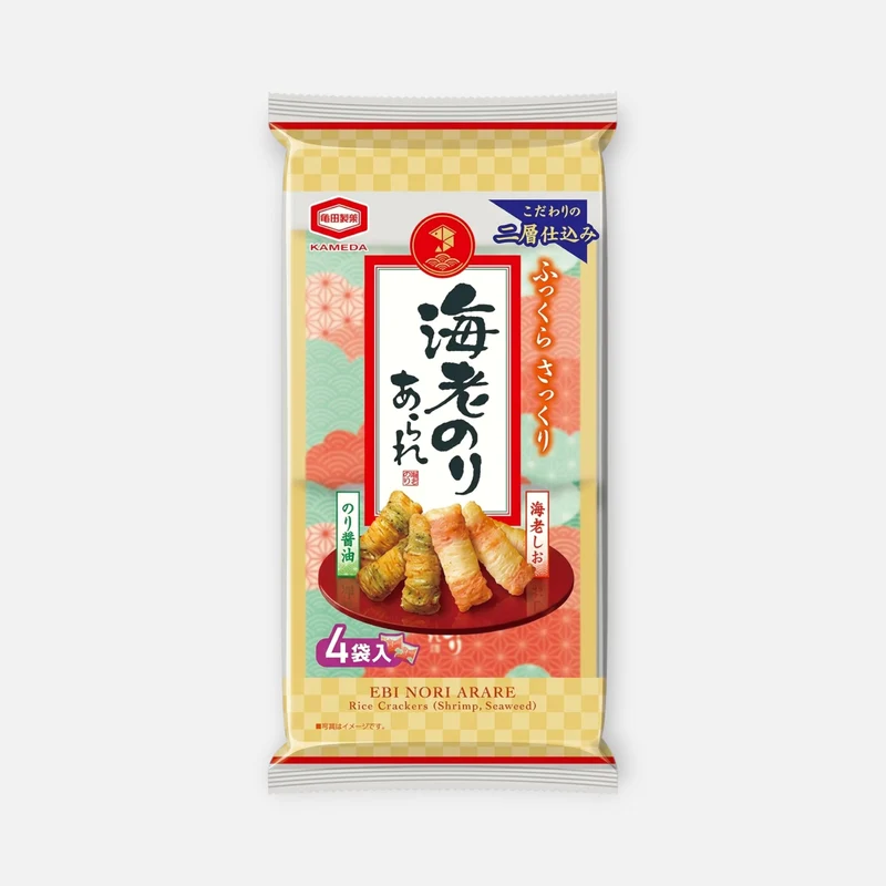 Kameda Ebi Nori Arare (Shrimp/Seaweed) Rice Crackers 64g (4 packs inside)