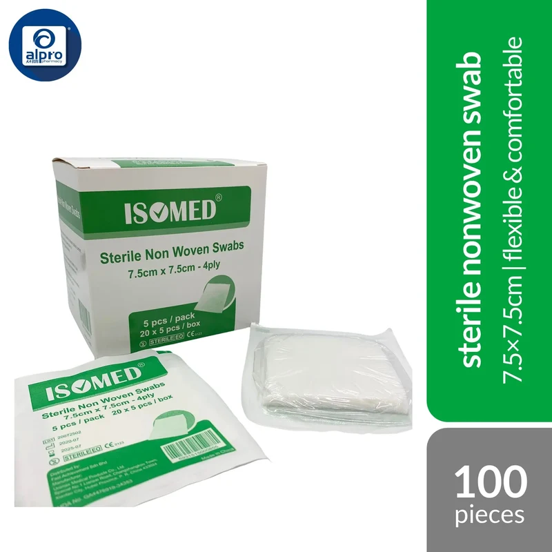 Isomed Sterile Non-Woven Swab 7.5×7.5cm 100s | Flexible & Comfortable Swab