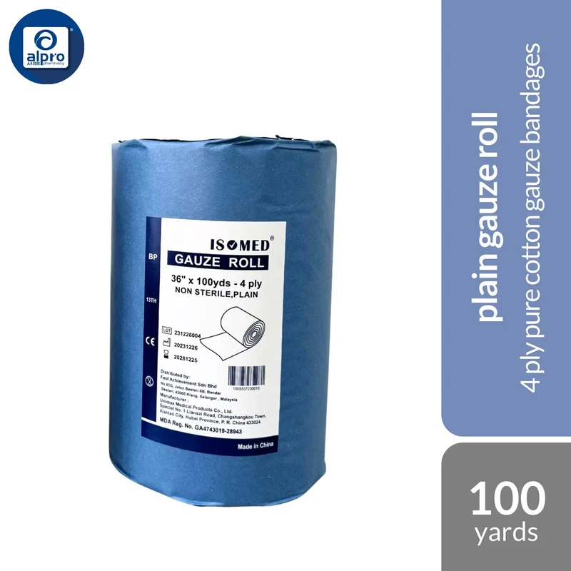 Isomed Plain Gauze Roll 100y | 4 Ply Pure Cotton Gauze Bandages