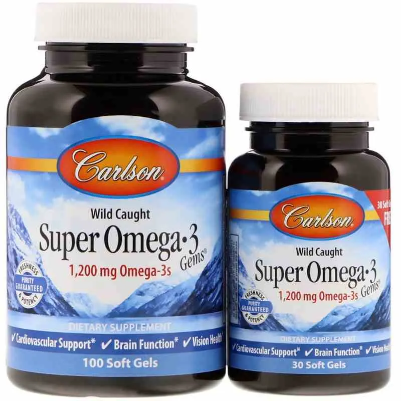 Carlson Labs Wild gefangene Super Omega-3 Gems 1200 mg 100 + 30 Kapseln