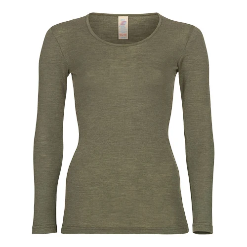 Engel Natur Långärmad Blus, Ull/silke, Oliv | Str. 46/48