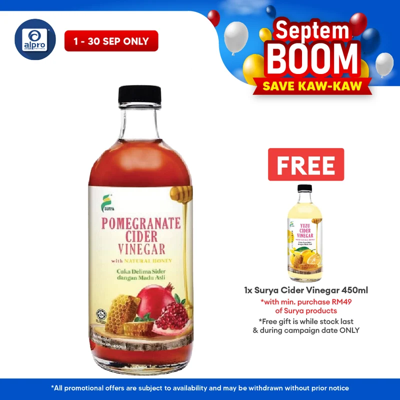 Surya Pomegranate Cider Vinegar With Natural Honey 450ml | Improve Heart Health & Memory