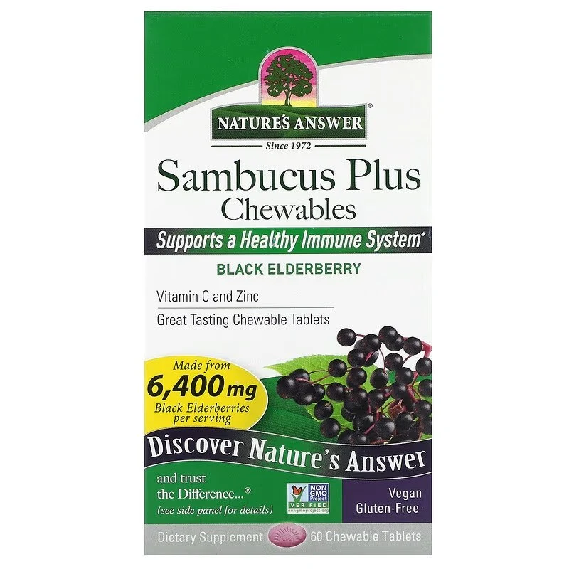 NATURE'S ANSWER Sambucus Plus Kautabletten Schwarzer Holunder - Schwarzer Holunder (60 Tabletten).