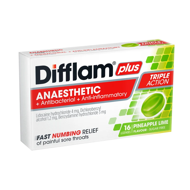 Difflam Plus Loz Pineapple Lime Sugar Free 16s