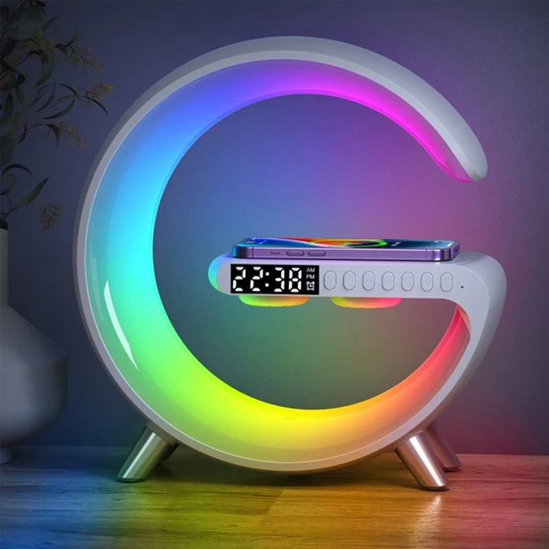 Bedside Rainbow G-Lamp With Wireless Charger Station / Alarm Clock / Bluetooth Speaker / Rainbow RGB Night Light