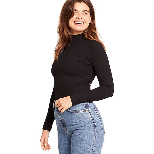 Boody Women's Ribbed Turtleneck Top Svart | Stl. XL