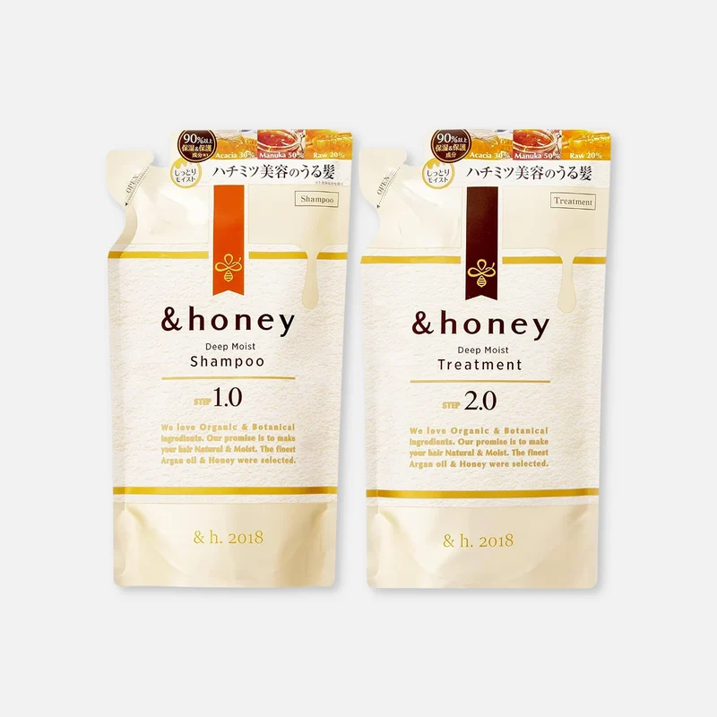 & Honey Deep Moist Shampoo Refill 350ml & Treatment Refill 350g Set