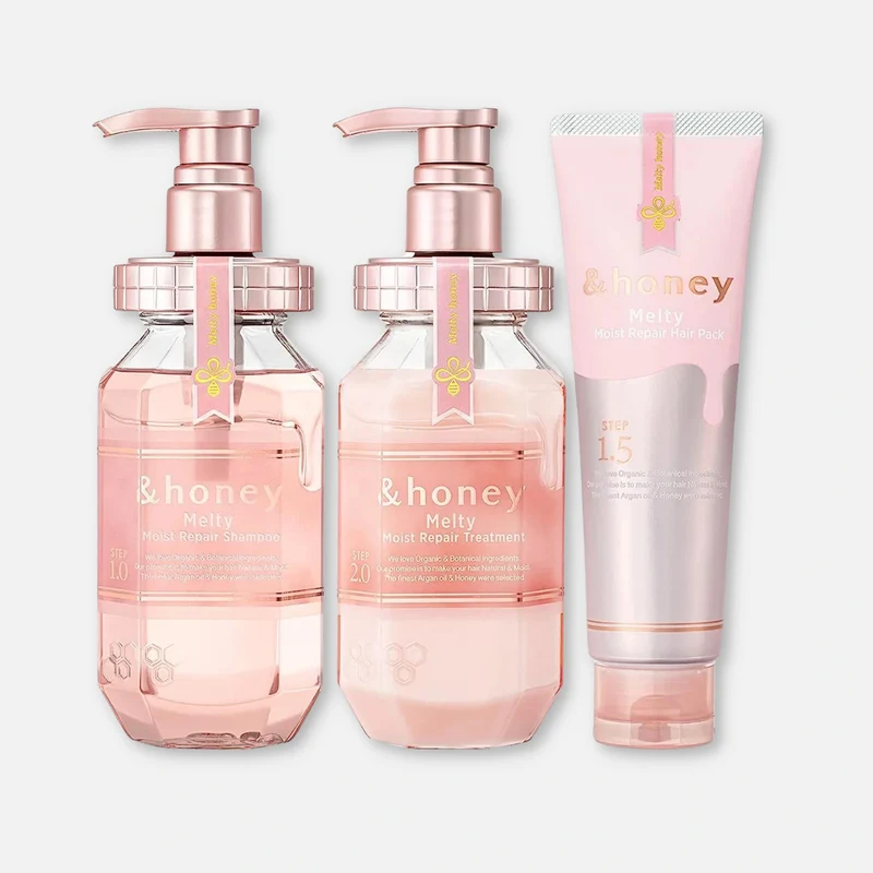 & Honey Melty Moist Repair Shampoo 440ml, Treatment 445g & Mask 130g Set