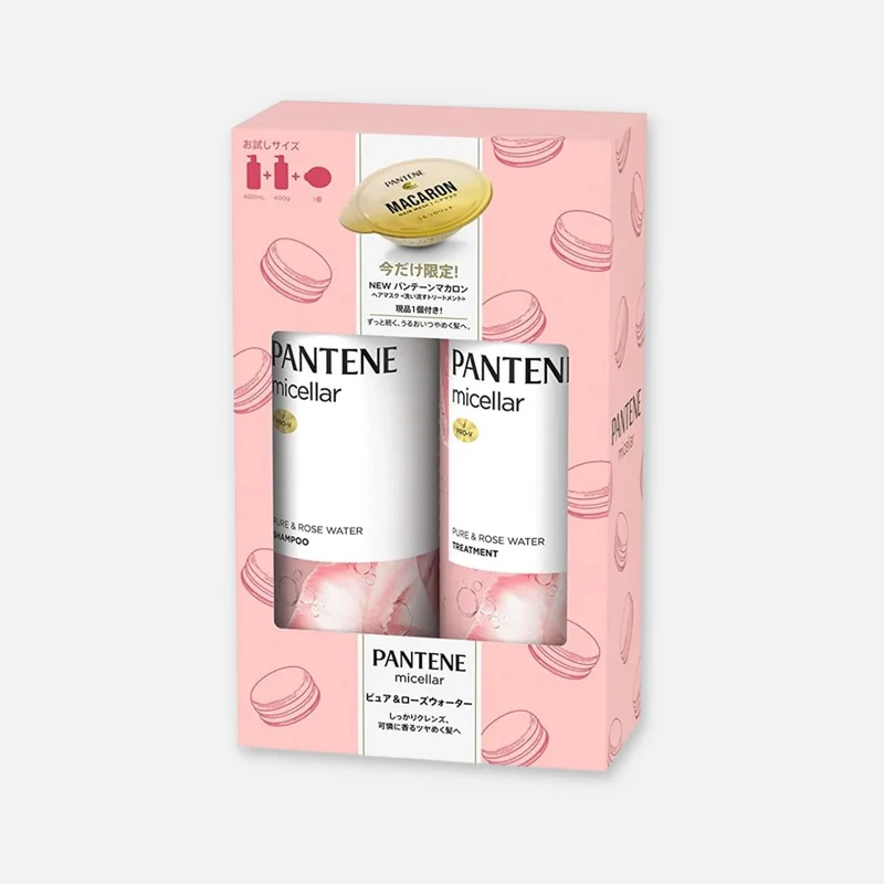 Pantene Japan Micellar Pure & Rose Water Set 400ml Each + Macaron Hair Mask 12ml