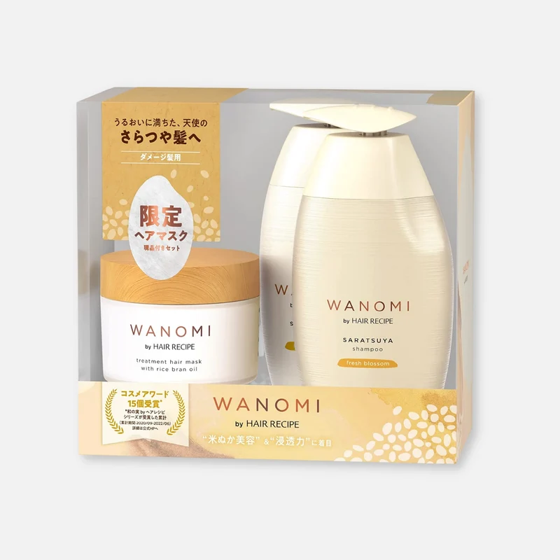 Wanomi Saratsuya Repair Shampoo, Treatment & Hair Mask Set 350ml Each + 170g