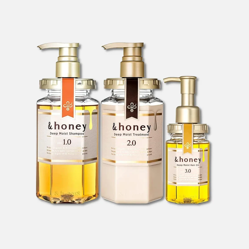 & Honey Deep Moist Shampoo 440ml, Treatment 445g & Hair Oil 100ml Set