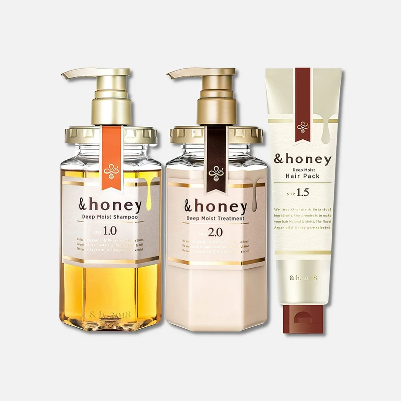 & Honey Deep Moist Shampoo 440ml, Treatment 445g & Mask 130g Set