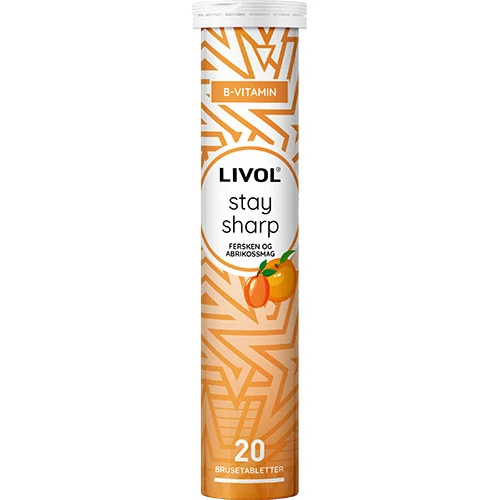 Livol Stay sharp, persika och aprikossmak | 20 tabletter