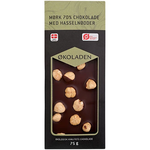 Økoladen Mörk 70 % choklad med hasselnötter Økologisk | 75 g
