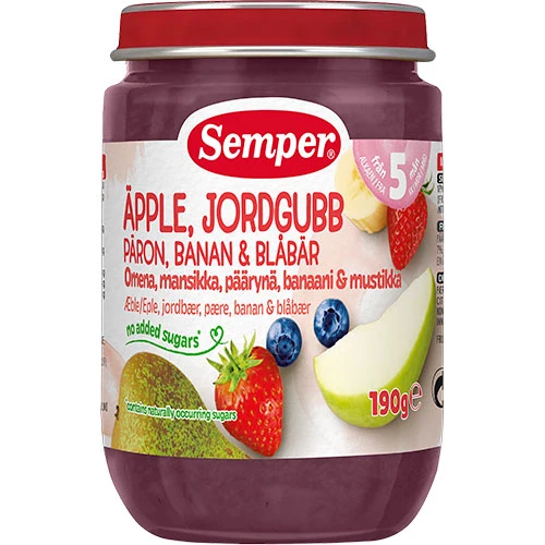 Semper Fruktpuré med jordgubbar, äpple, päron, banan & blåbär 5 mån. | 190 g
