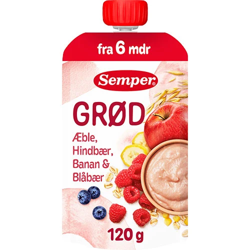 Semper Gröt med äpple, hallon, banan, blåbär från 6 mån. | 120 g