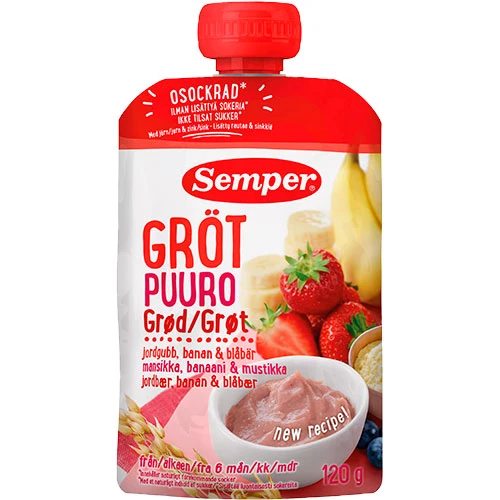 Semper Gröt med jordgubbar, banan och blåbär från 6 mån. | 120 g