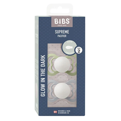 BIBS Supreme Silikon Størrelse 2 (Sage GLOW/Cloud GLOW) 2 st