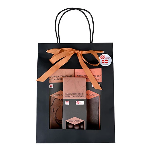 Økoladen Gourmet Presentpåse Økologisk med 2 chokladkakor och dragé mandlar | Orange