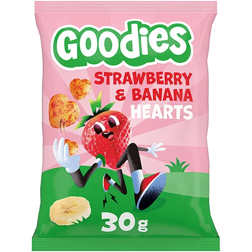 Goodies Krispiga Hjärtan Majssnack Banan & Jordgubb | 30 g