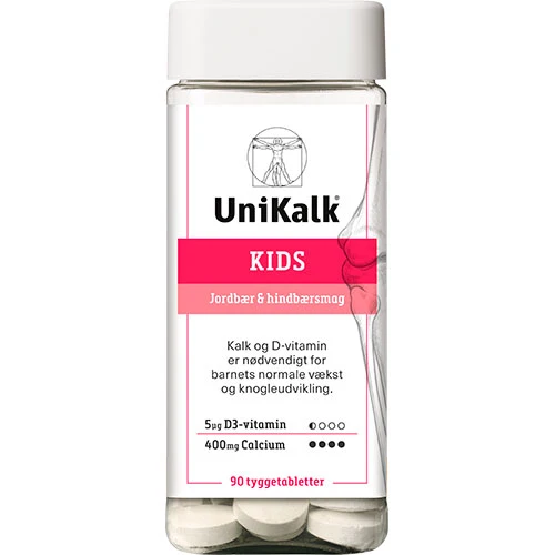 Unikalk Kids Tuggtabletter Jordgubb Och Hallon | 90 tabletter