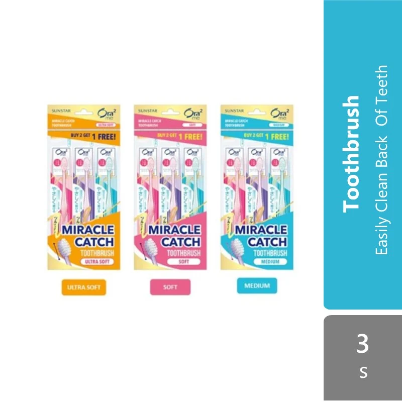 Sunstar Ora2 Me Miracle Catch Toothbrush Compact Head Value Pack 3S (Medium, Soft, Ultrasoft)