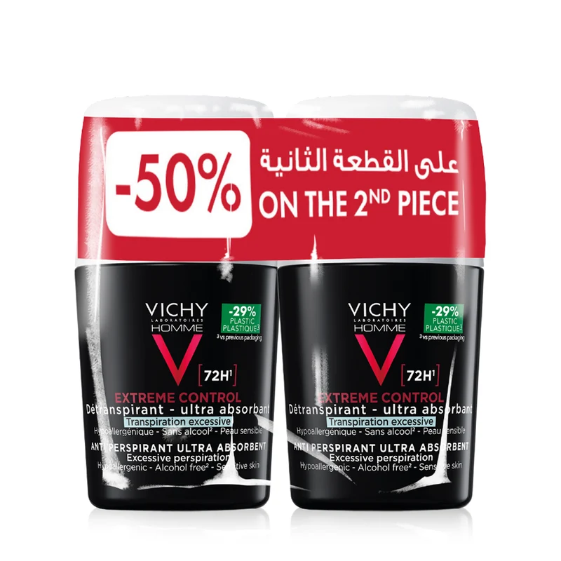 Vichy Deodorant Roll On Men 72 Hours 50 ml [Black] 2 Pieces Offer