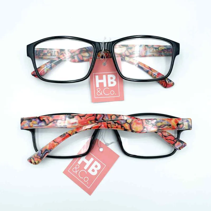 HB&Co Fashion Reading Glass +2.5 Black and Orange Graffiti