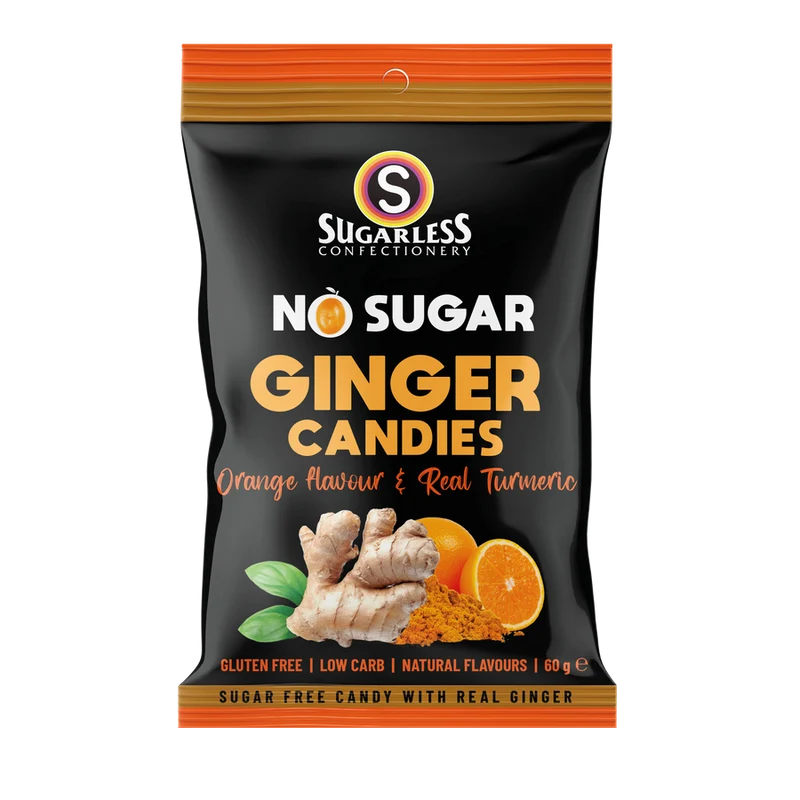 Sugarless Confectionery Ginger with Orange & Turmeric 60g