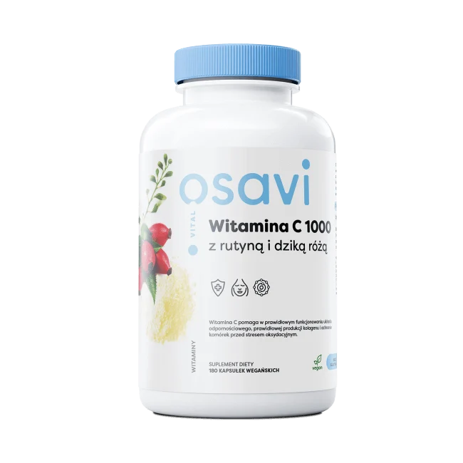 Vitamin C 500 mg mit Rutin und Hagebutte (180 Kapseln) Osavi