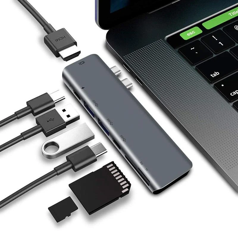 7-In-2 USB C Hub Dual Type C Multiport, with USB 3.0 for Mac