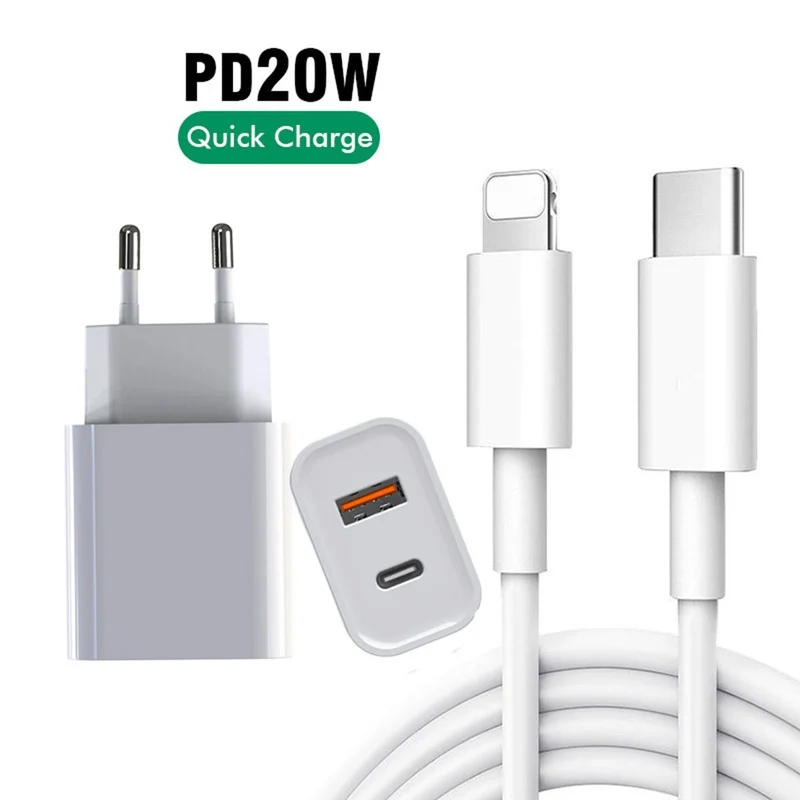 USB-C til Lightning 2m ladekabel med Adapter.