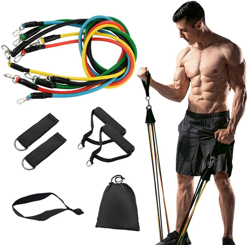 Treningsstrikk sett med håndtak Adjustable resistance bands set - full set