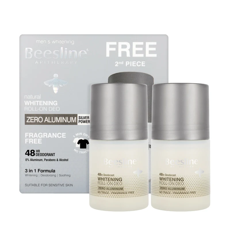 Beesline 48 Hours Men Whitening Roll On Deo Zero Aluminum Silver Power 50 Ml [Fragrance Free] 1+1 Offer Pack